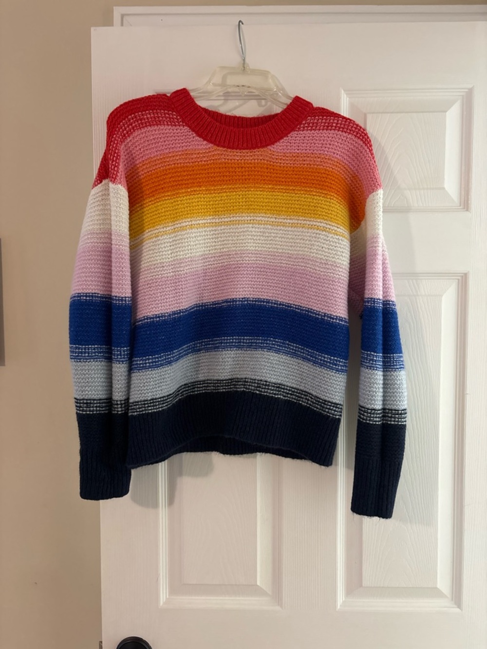 Old Navy Red Pink Orange Yellow Blue Stripe Crewneck Sweater